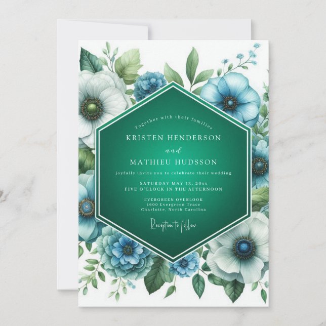 Convites Casamento com Paleta de Turquesa Esmeralda (Frente)