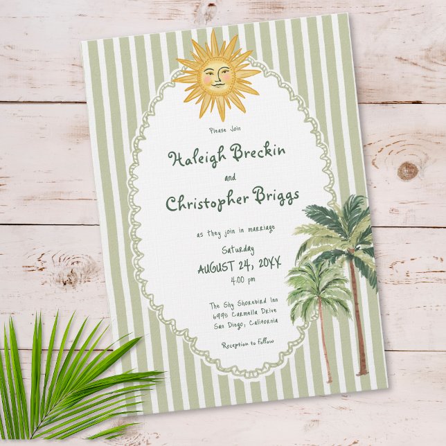 Convites Casamento com Palmeira de Sol Chic Costeiro (Coastal Chic Sun Palm Tree Wedding Invitation)