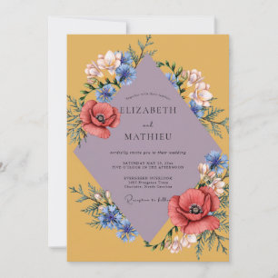 Convites Casamento com Papoula Coral Mostarda