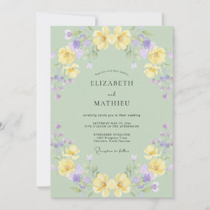 Convites Casamento com Papoula Lavanda Amarela Suave
