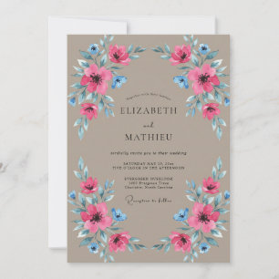 Convites Casamento com Papoula Magenta Taupe
