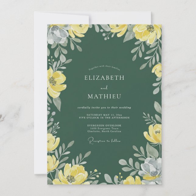 Convites Casamento com Papoula Verde Caçador (Frente)