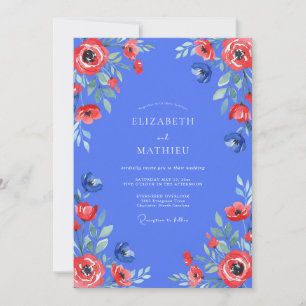 Convites Casamento com Papoula Vermelha e Azul-Pervinca