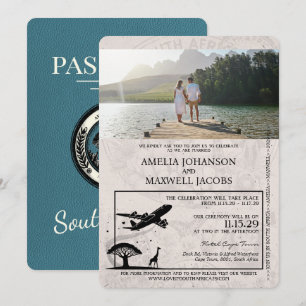 Convites Casamento com Passaporte Teal África do Sul