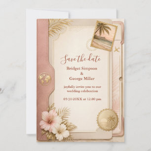 Convites Casamento com Passaporte Tropical em Beijo Dourado
