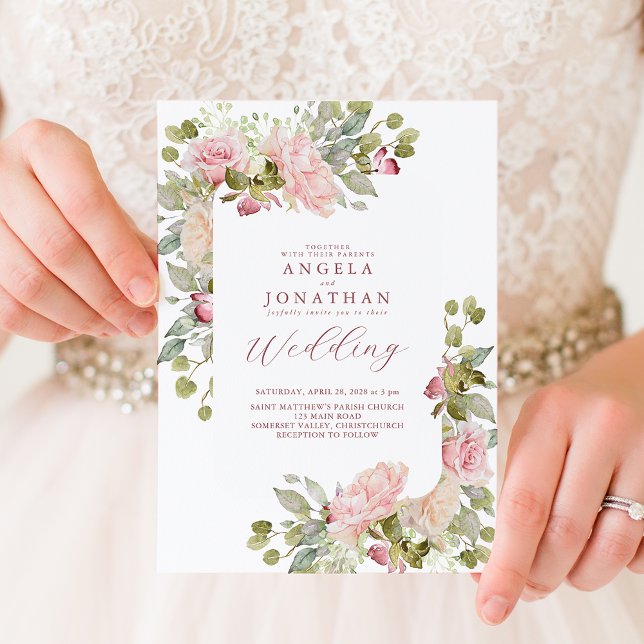 Convites Casamento com Pastel Florals (Summer Pastel Pink Floral Wedding invitation.)
