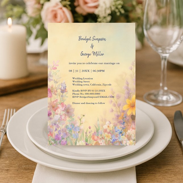 Convites Casamento com Pastel Wildflower Meadow Barn (Criador carregado)