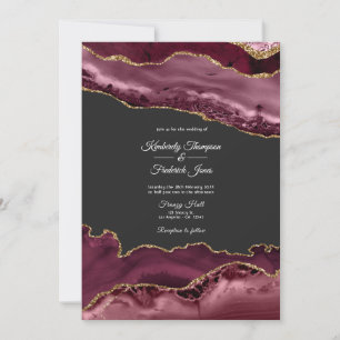 Convites Casamento com Pedra Ágata Burgundy e Dourado