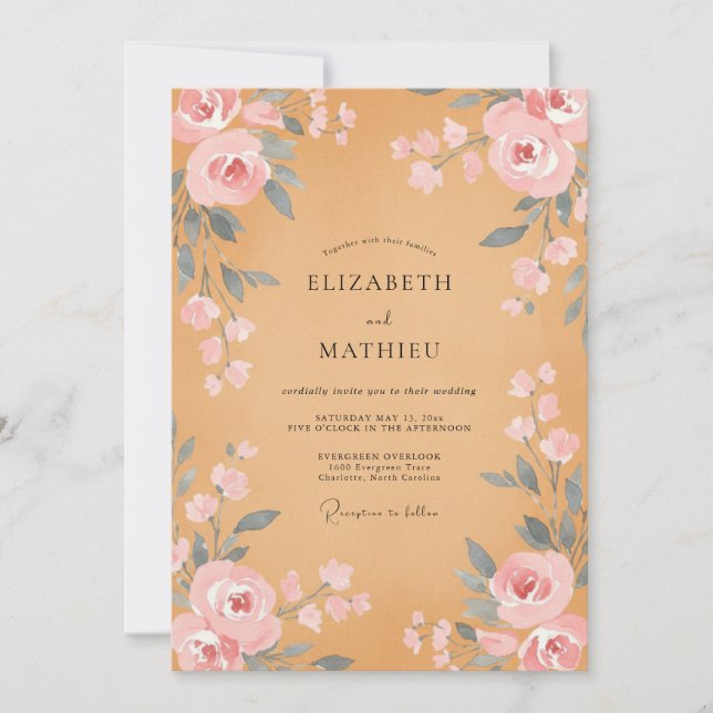Convites Casamento com Peônia Blush Mel (Frente)