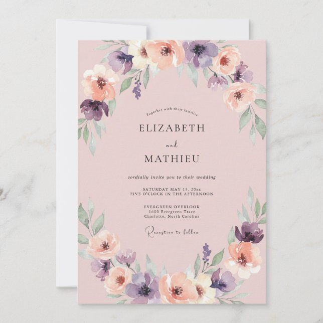 Convites Casamento com Peônia Damasco Vintage (Frente)