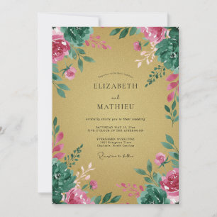 Convites Casamento com Peônia Magenta Ocre
