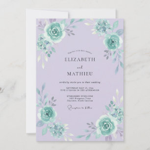 Convites Casamento com Peônia Periwinkle em Tom de Hortelã 