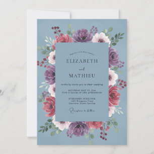 Convites Casamento com Peônia Plum Slate Delicada