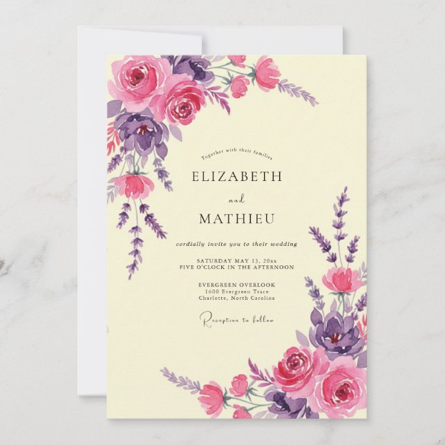 Convites Casamento com Peônia Rosa Ámbar (Frente)