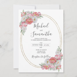 Convites Casamento com Peônia Rosa e Branca