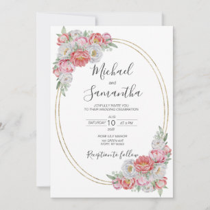 Convites Casamento com Peônia Rosa e Branca