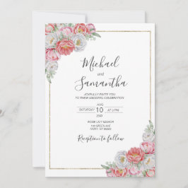 Convites Casamento com Peônia Rosa e Branca