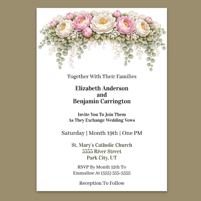 Convites Casamento com Peônia Rosa e Branca (Elegant pink and ivory peony floral wedding invitation)