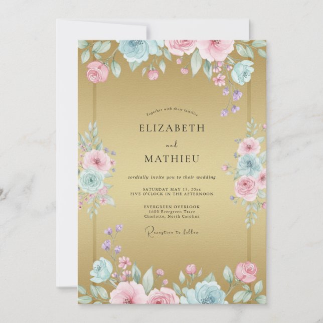 Convites Casamento com Peônia Rosa Mel (Frente)