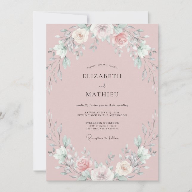 Convites Casamento com Peônia Rosa Poeirenta (Frente)
