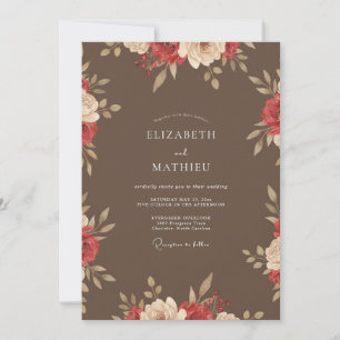 Convites Casamento com Peônia Vermelha Taupe