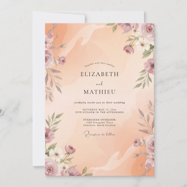 Convites Casamento com Pétala de Damasco Rosa Velho (Frente)