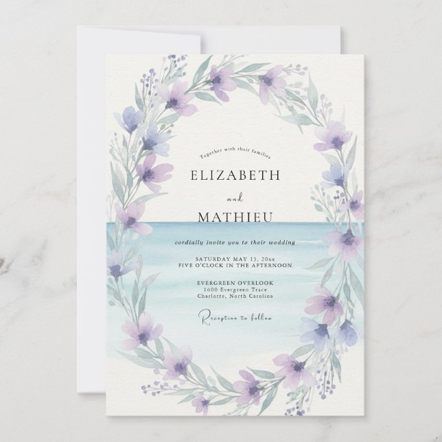 Convites Casamento com Pétala de Lilás Suave (Frente)