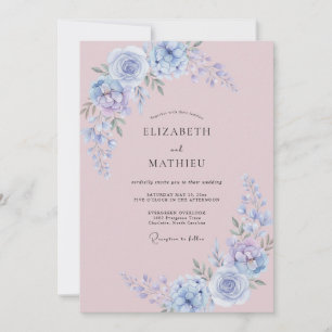 Convites Casamento com Pétala de Mauve Empoeirado e Periwin