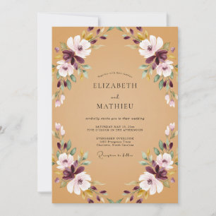 Convites Casamento com Pétala de Ocre Ameixa Jardim