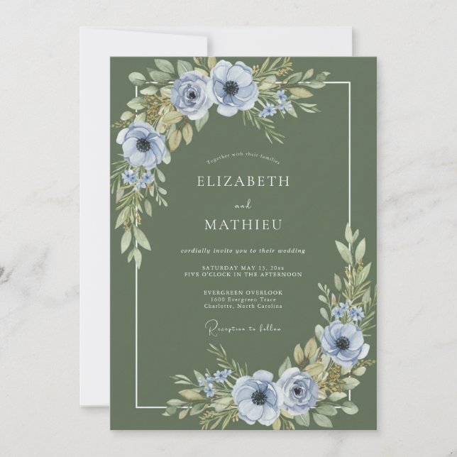 Convites Casamento com Pétala de Periwinkle Oliva Cottageco (Frente)