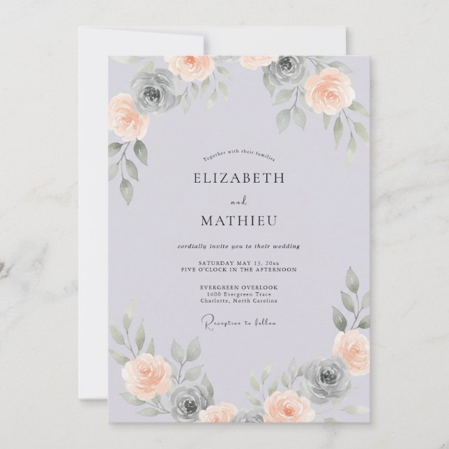 Convites Casamento com Pétala de Pêssego Lilás Empoeirado (Frente)