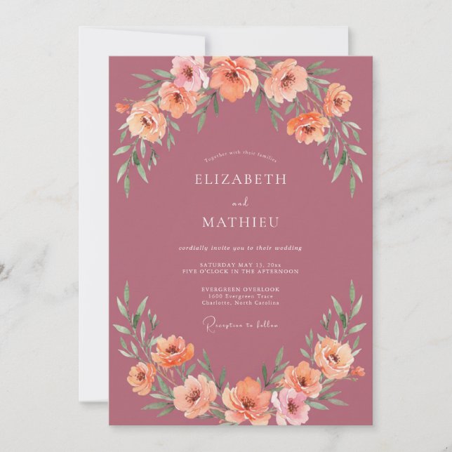 Convites Casamento com Pétala de Pêssego Rosa-Violeta Empoe (Frente)