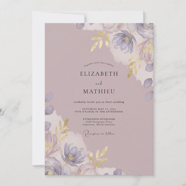 Convites Casamento com Pétala Murcha de Mauve (Frente)