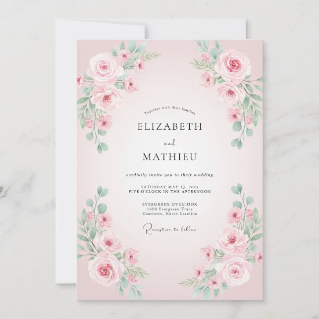 Convites Casamento com Pétala Pastel Suave (Frente)