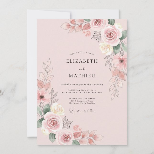 Convites Casamento com Pétala Rosa Empoeirada (Frente)