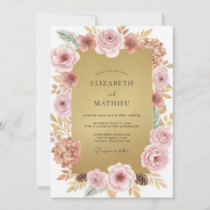 Convites Casamento com Pétala Rosa Poeira Dourada