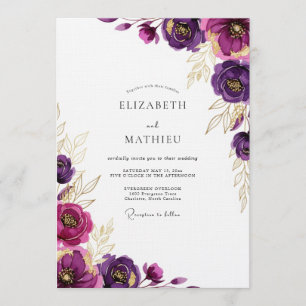 Convites Casamento com Pincelada Botânica Magenta
