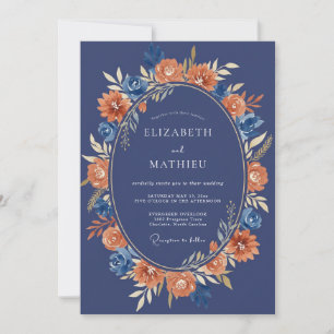 Convites Casamento com Pincelada Floral Azul Marinho