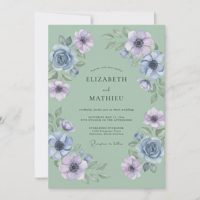 Convites Casamento com Pincelada Floral Salvia (Frente)