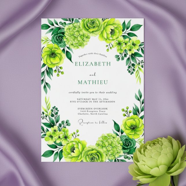 Convites Casamento com Pincelada Floral Verde Lima (Criador carregado)