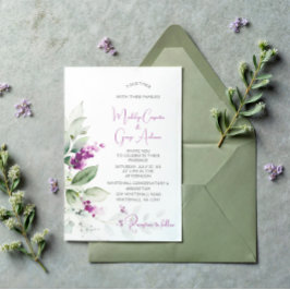 Convites Casamento com Planta de Lavanda Roxa e Fundo Verde