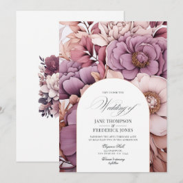 Convites Casamento com Plum, Cinza, Cobre e Rosa Empoeirado