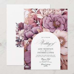 Convites Casamento com Plum, Cinza, Cobre e Rosa Empoeirado