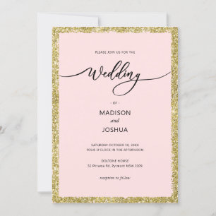 Convites Casamento com Pontos de Brilho Rosa e Dourado