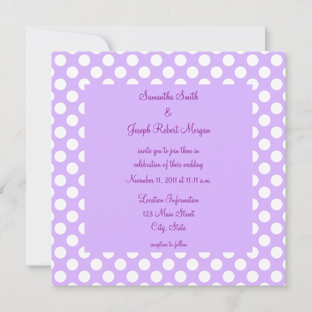 Convites Casamento com Pontos Lilás e Branco (Frente)