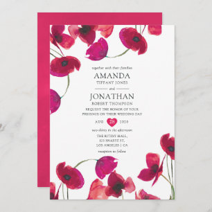 Convites Casamento com Poppy Red Watercolor