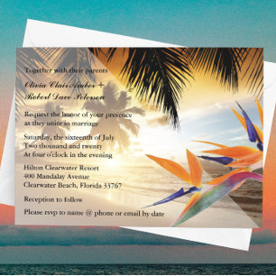Convites Casamento com pôr do sol na praia Palmeiras Ave-do