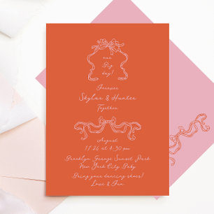 Convites Casamento com Porteiro Retro Laranja e Rosa