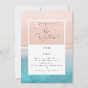 Convites Casamento com Praia Azul Profunda no Oceano Caligr