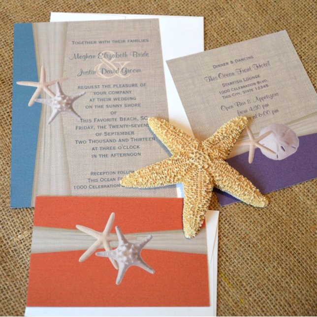 Convites Casamento com Praia de Oceano Teal e Starfish (Criador carregado)